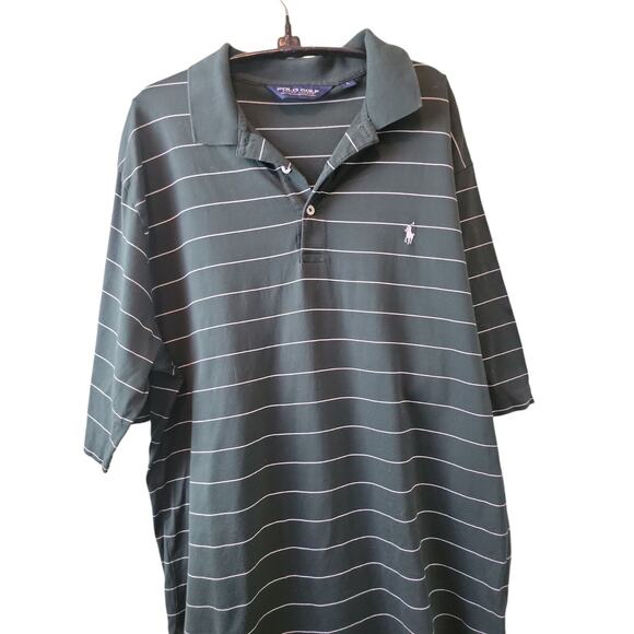 Ralph Lauren Polo Shirt Mens Sz Large Green White Striped Lightweight Pullover - Picture 1 of 6